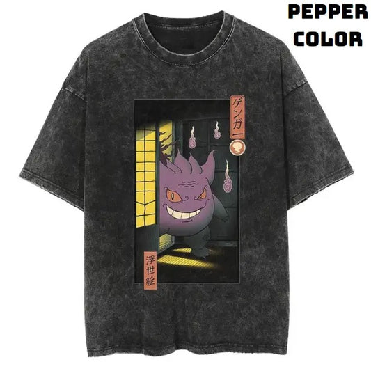 Purple Ghost Ukiyo-e Vintage Tee, Gengar Shirt, Pokemon Shirt, Vintage Pokemon Anime T-shirt, Anime Manga Shirt, Halloween Shirt, Vintage Graphic Tee, Unisex T-Shirt, Gift For Fan Pokemon, Crewneck Short Sleeve Shirt Top Menswear Streetwear