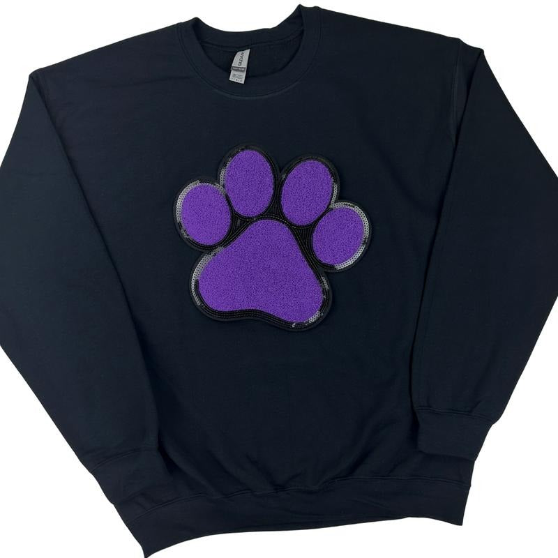 Purple Paw Chenille Patch Sweatshirt -- BLACK
