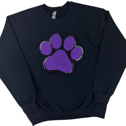 Purple Paw Chenille Patch Sweatshirt -- BLACK