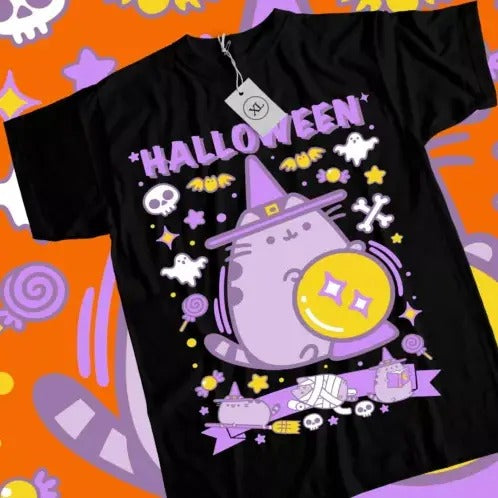 Pusheen Cat T-Shirt Kitty and Friends Halloween Cat love Girl Shirt All Size