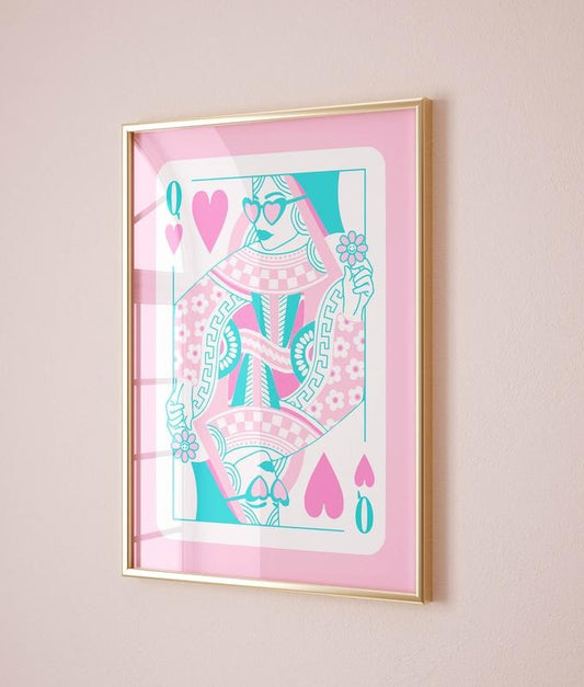 Queen Of Hearts Cute Girly Wall Art, Above Bed Teen Girls Room Decor, Retro Pink Poster, Preppy Dorm Decor, Poster Prints No Frame, Gifts For Bestie Friend, Wall Art Home Decor, Modern Wall Art, Gifts For Birthday Artwork Landscape