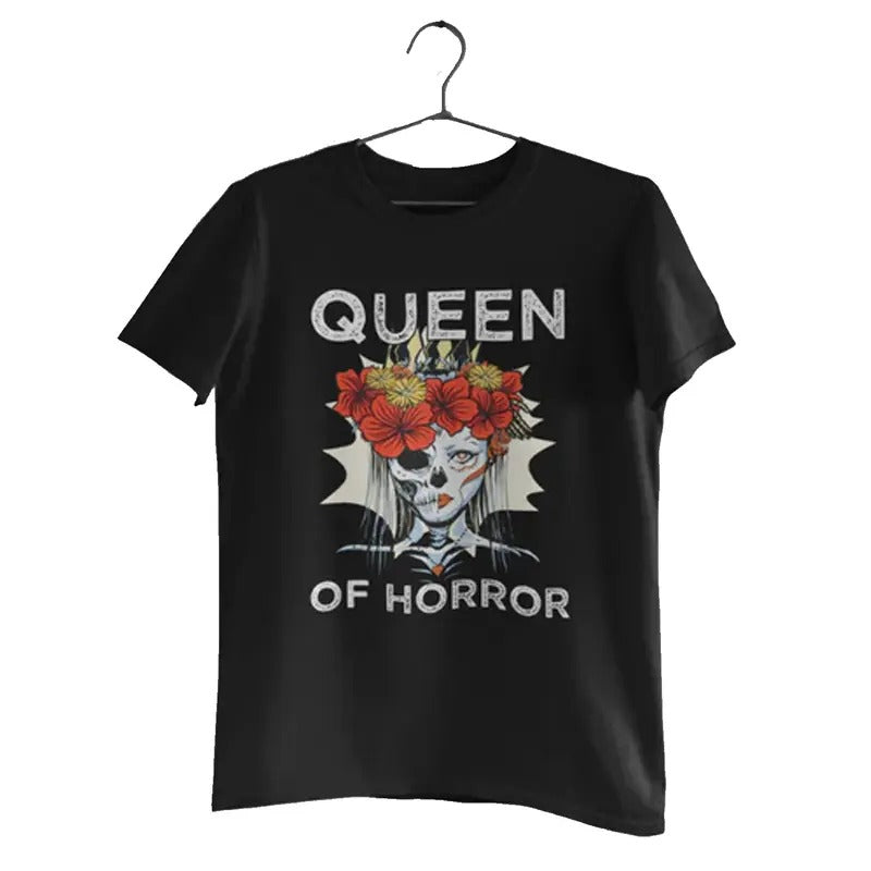Queen of Horror T-shirt, Horror Floral Skull Halloween T-shirt Menswear Top