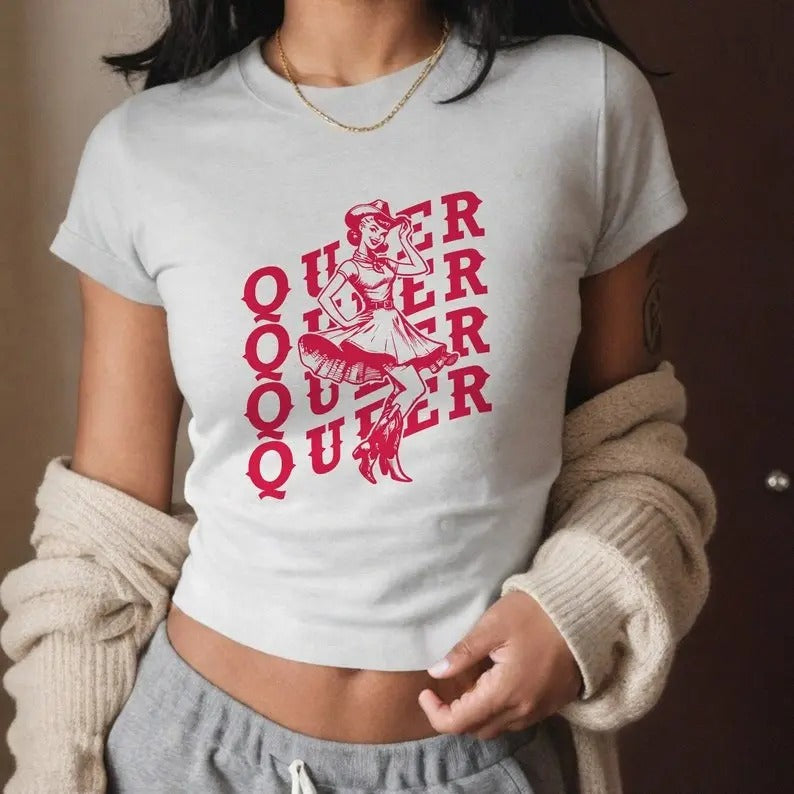 Queer Y2k Baby Tee Pride Baby Tee Femboy Clothing 90s Crop Top Retro Lesbian LGBTQ Gift Bisexual T Shirt Pride Parade Outfit