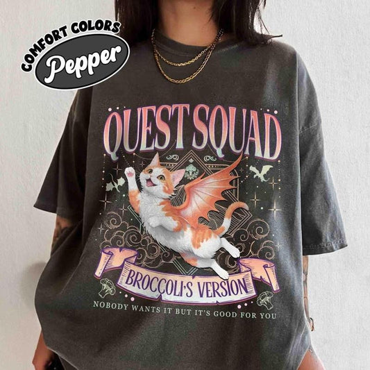 Quest Squad Broccoli Shirt, Broccoli The Cat, Onyx Storm Fan Shirt, Fourth Wing Reader Shirt, Bookish Gift, Dragon Rider, Retro