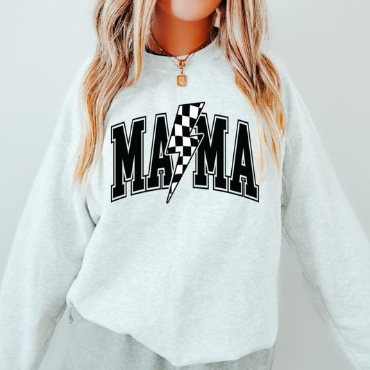 RETRO LIGHTNING BOLT MAMA CREWNECK, MAMA SWEATSHIRT, MOTHER'S DAY GIFT, CASUAL COTTON CREWNECK HOODIE, WOMENS SWEATSHIRT Comfort Womenswear Athletic Basic Comfortable Cute Long Sleeves