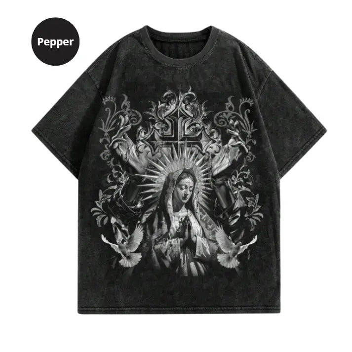 ROMWE Goth Vintage Washed Snowflake Print Loose T-Shirt, Hoodie, Sweatshirt S-3XL, Streetwear & Underwear  Crewneck Round Neck
