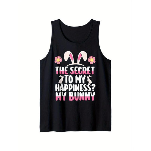 Rabbit Easter Bunny Tank Top, 100% cotton, fabric weight 180g, Sports and leisure, comfortable accompanying, XS-XXL, black