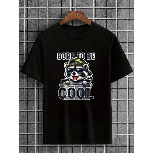 Raccoon Classic Printed Cotton Crew Neck T-Shirt - Short Sleeve T-Shirt, Casual for Men, Comfortable for Weekend Outings, Soft and Slightly Stretchy, Regular Fit, Suitable for Spring, Summer, and Autumn, Machine Washable. Made in USA
