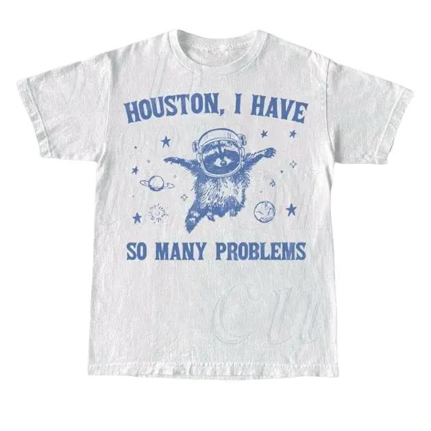 Raccoon In Space Retro 90s Graphic T-Shirt, Funny Galaxy Graphic T-shirt, Problems Gag Moon 90s Shirt, Vintage Animal Gag Unisex Tee Menswear Top Underwear Tshirt