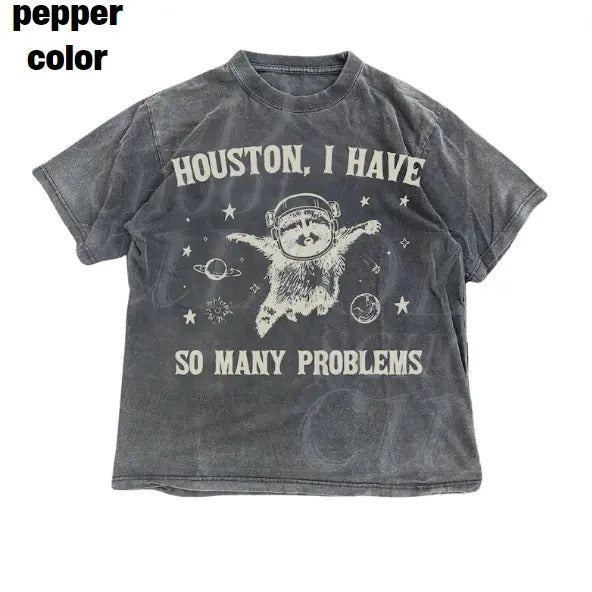 Raccoon In Space Retro 90s Graphic T-Shirt, Funny Galaxy Graphic T-shirt, Problems Gag Moon 90s Shirt, Vintage Animal Gag Unisex Tee, Funny Shirt Menswear Top Underwear Man Tshirt Streetwear