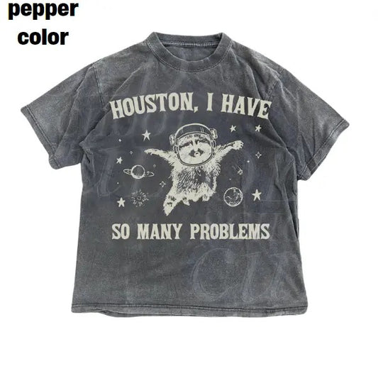 Raccoon In Space Retro 90s Graphic T-Shirt, Funny Galaxy Graphic T-shirt, Problems Gag Moon 90s Shirt, Vintage Animal Gag Unisex Tee, Funny Shirt Menswear Top Underwear Man Tshirt Streetwear