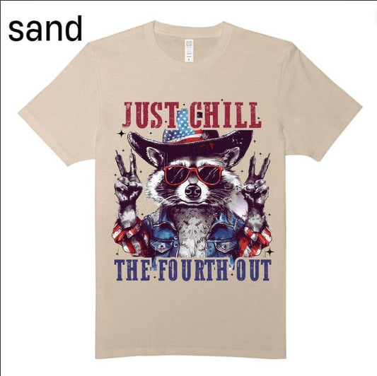 Raccoon Just chill the fourth out T-shirt, America Shirt, Retro 4th of July, Funny T-shirt, Raccoon , Raccoon Gifts Menswear Top
