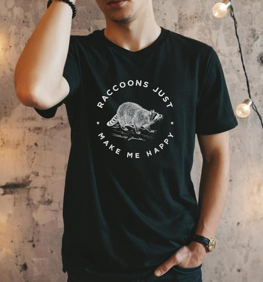 Raccoon T-Shirt, Raccoons Make me Happy Racoon Love Gift Loves Raccoons Wild Animal Gift T-Shirt, Raccoon Shirt Trash Panda