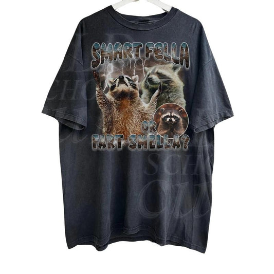 Raccoons Vintage Bootleg Graphic T-shirts, Retro Raccoon 90s Tshirt, Oversized Washed Tee, Smart Fella, Raccoon Lovers, Funny Raccon Tee Shortsleeve