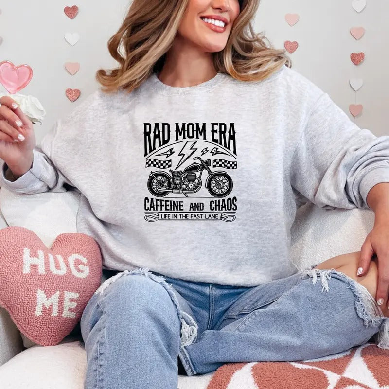 Rad Mom Era Caffeine And Chaos Sweatshirt, Relatable Sweatshirt, Funny Sweater, Funny Gift Idea , Relatable T-shirt Print, Best Friend Gift, Printed Comfort Colors T-Shirt, Full Color Print