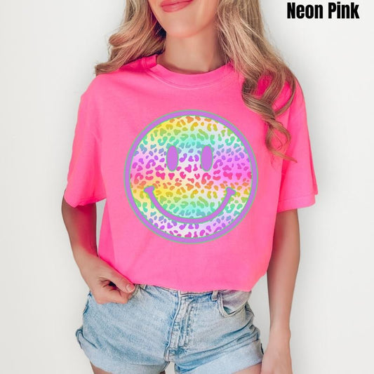 Rainbow Cheetah Happy Face Comfort Colors T-Shirt 'NLB'