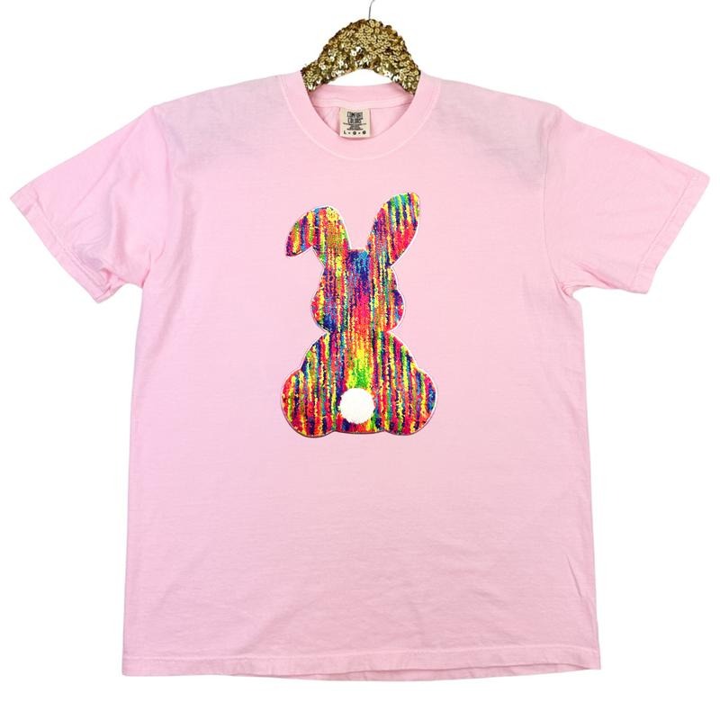 Rainbow Chenille Bunny Patch Comfort Colors T-Shirt