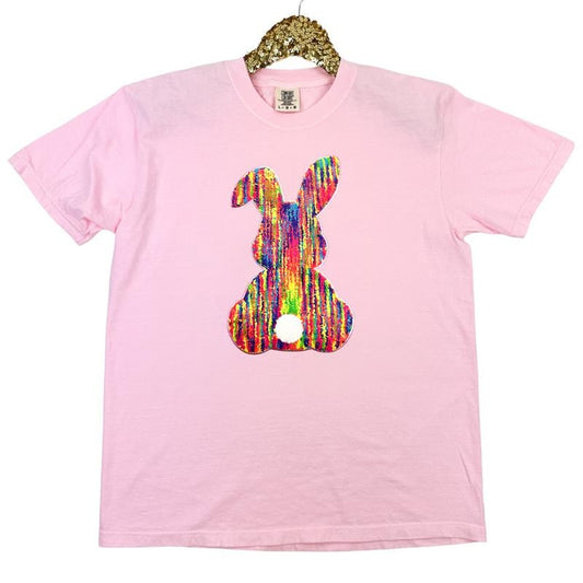 Rainbow Chenille Bunny Patch Comfort Colors T-Shirt