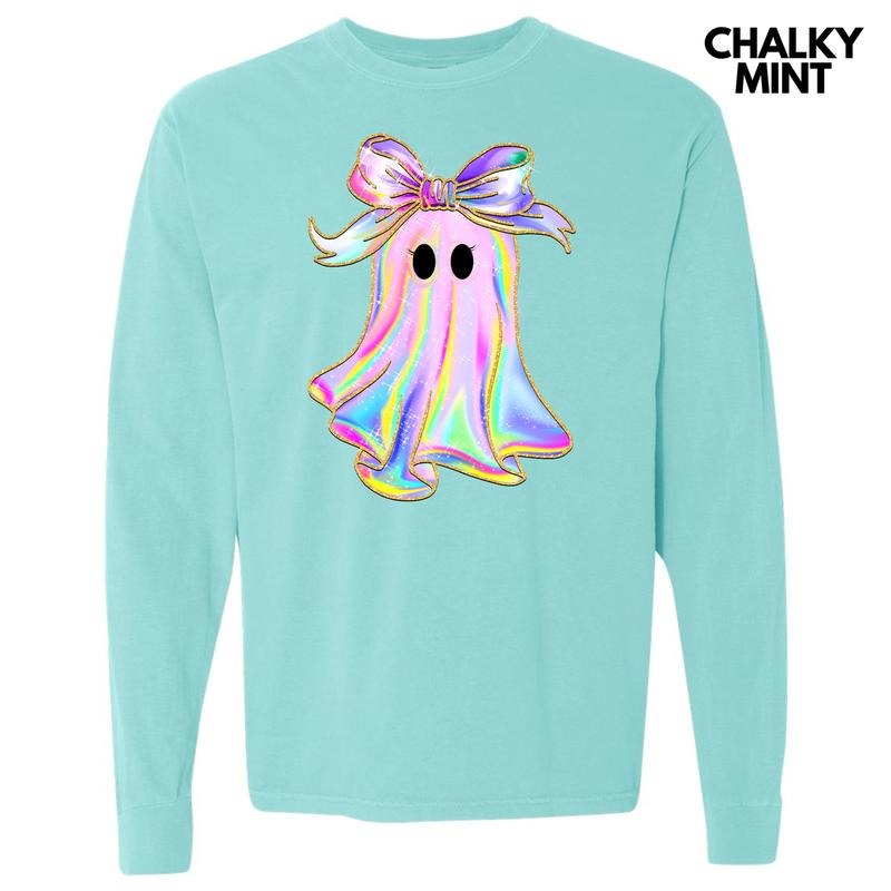 Rainbow Sparkle Ghost Long Sleeve Comfort Colors T-Shirt 'NLB'