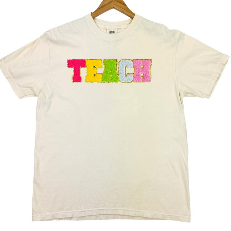 Rainbow TEACH Chenille Patch Comfort Colors T-Shirt