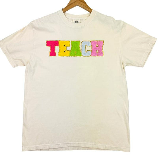 Rainbow TEACH Chenille Patch Comfort Colors T-Shirt