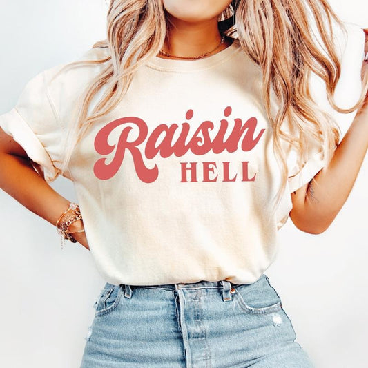 Raisin' Hell Shirt, Funny & Humorous Southern Phrase And Saying Country Cowboy Retro Vintage T Shirt, Unisex T-Shirt, Short Sleeve Tee Shirt, Cool Gifts For Women, Gifts For Birthday Mothers Day
