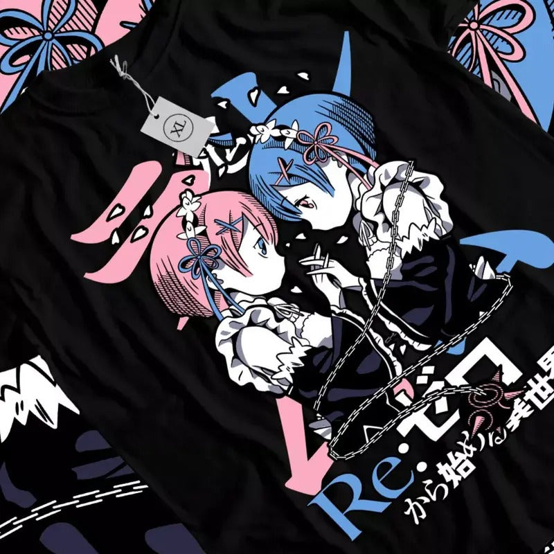 Re Zero Anime T-Shirt & Sweatshirt, Rem And Ram Cute Waifu Kaiwaii Graphic Tee, Anime Manga Lover Gifts Ball Cotton