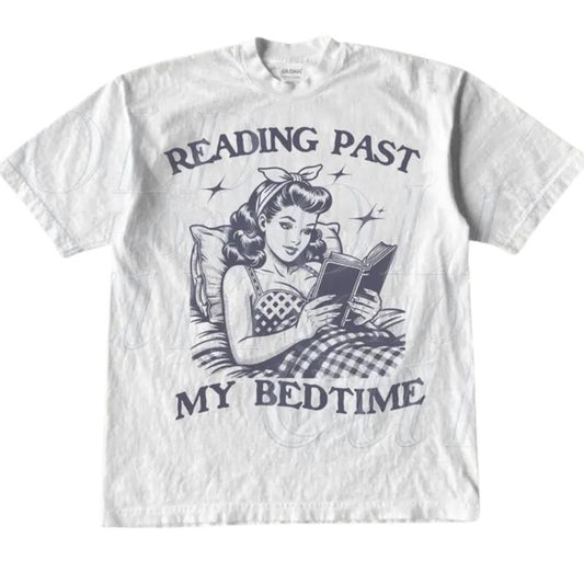 Reading Past My Bedtime Retro T-Shirt, Funny Women Book Lovers T-shirt, Reading Mom Shirts, Vintage 90s Gag Unisex Shirt, Book Lovers Gift