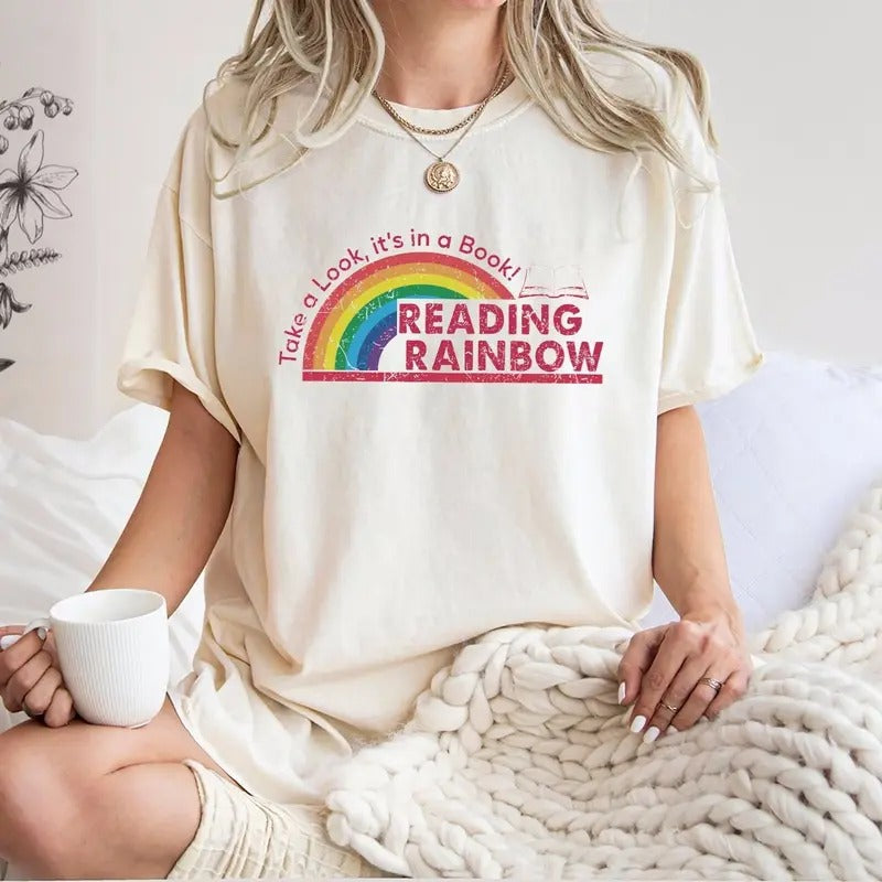 Reading Rainbow Shirt, Retro Librarian Shirt, Teacher Appreciation Shirt, Retro Rainbow School Shirt, Book Lover Gift, Unisex Short Sleeve Tee Shirt, Casual Clothing