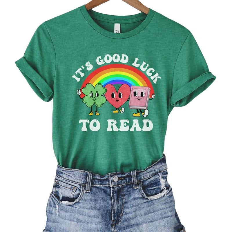 Reading Shirt, St. Patrick's Day Librarian Shirt, Reading Teacher Shirt, Library Tshirt, Book Lover Shirt, Retro Bookish Shirt, Short Sleeve Tee Shirt, Gifts Ideas For Women, Gifts For Birthday Mothers Day Fit Top