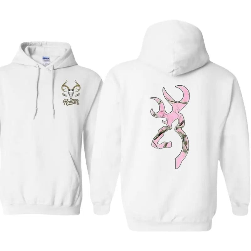 Realtree Hoodie Featuring a bold pink logo on the back shirt, perfect for outdoor activities t-shirt, offering comfort and a dynamic style Unisex sweatshirt