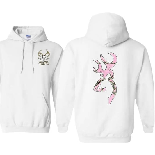 Realtree Hoodie Featuring a bold pink logo on the back shirt, perfect for outdoor activities t-shirt, offering comfort and a dynamic style Unisex sweatshirt
