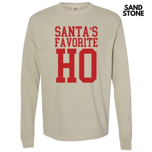 Red - Santa's Favorite Ho Long Sleeve Comfort Colors T-Shirt 'NLB'