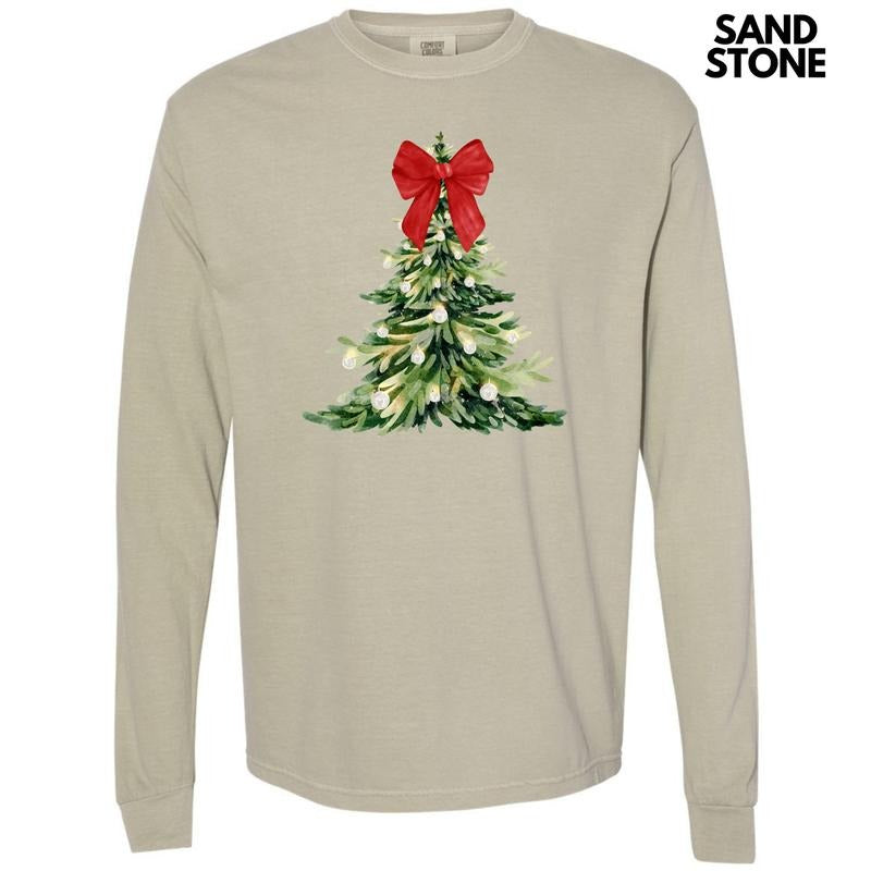 Red Elegant Christmas Tree Long Sleeve Comfort Colors T-Shirt 'NLB' -