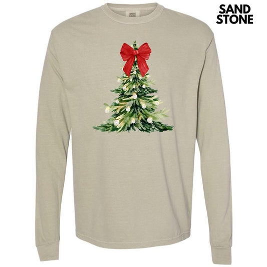 Red Elegant Christmas Tree Long Sleeve Comfort Colors T-Shirt 'NLB' -