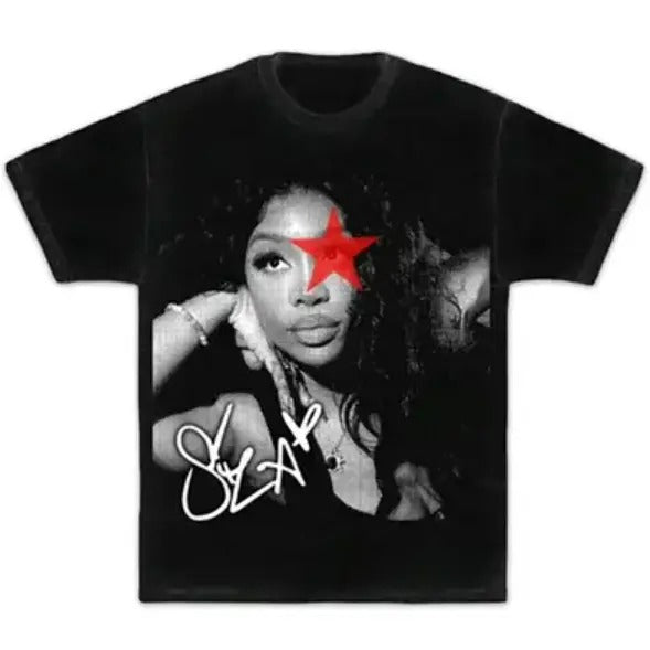 Red Star BW Sza Graphic Tee, Rap Hip Hop Shirt Classic Cotton