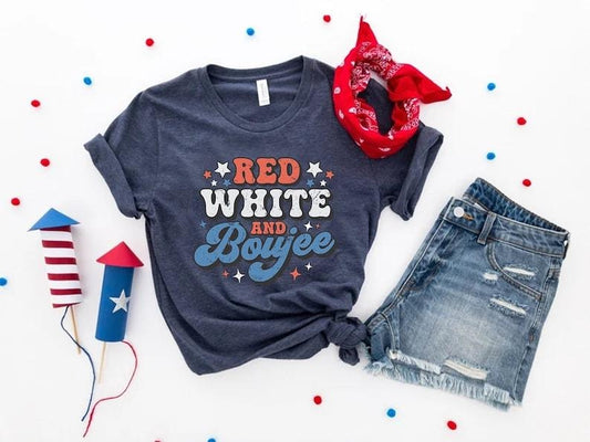 Red White and Boujee, Retro Groovy 4th of July Shirt, Patriotic Rainbow Shirt, Happy 4th of July Shirt, Independence Day, Memorial Day Shirt