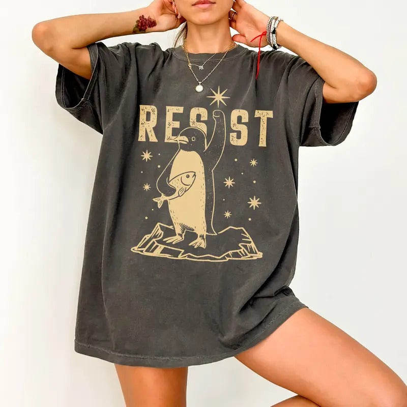 Resist Penguins Shirt, Penguins Against Tariffs Shirt, Comfort Colors Shirt, Anti Tru.mp, Anti Fascist, Resist FDT, Democrat Gift