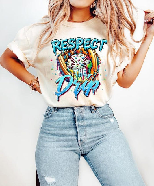 Respect The Drip Baseball Tee tshirt, Retro Sporty Print, Game Day Essential tshirt, women tops, shirt for women