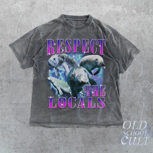 Respect The Locals Vintage 90s Manatee Tshirt, Retro Manatee Ocean Nature Shirt, Sealife, Ocean, Whale, Orca, Turtle,Y2k Bootleg Ocean Tee