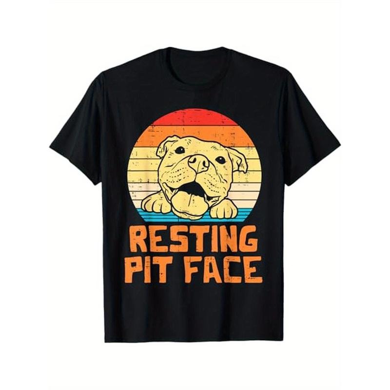 Resting Pit Face Retro Pitbull Pitty Dog Lover Owner Gift Theme Men's T - Shirt, 100% Cotton, Gift for Pitbull Owner, S - XXXL, Black made in usa