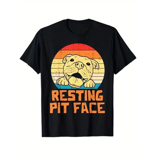 Resting Pit Face Retro Pitbull Pitty Dog Lover Owner Gift Theme Men's T - Shirt, 100% Cotton, Gift for Pitbull Owner, S - XXXL, Black made in usa