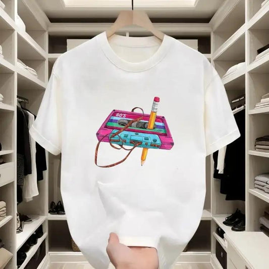 Retro - Vibe Cotton T - shirt |   Fun Cassette Tape Print for Casual Gatherings