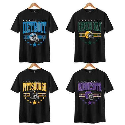 Retro 1960s Black All Team Football T-Shirt - Unisex Game Day Shirt, Vintage Team Fanwear, Classic Cotton Tee for Football Lovers, Perfect for Men & Women