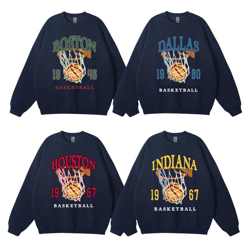 Retro 90s Basketball Sweatshirt - Vintage All Team Graphic, Hometown Basketball Shirt, Black Crewneck