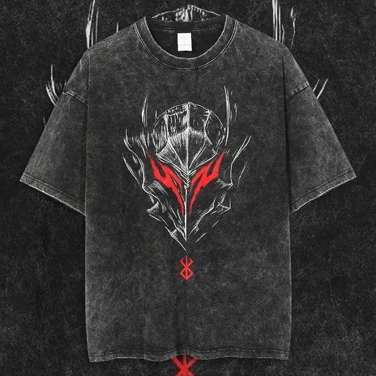 Retro Acid-Washed Unisex Anime T-Shirt, Grunge Streetwear Style Anime Shirt will Make You go berserk Classic Cotton