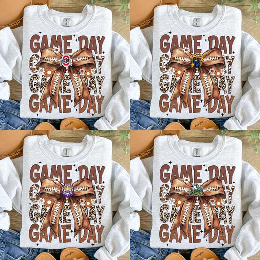 Retro All College Football Coquette Bow Game Day Ash grey Sweatshirt, Fall Crewneck Off-white Unisex Hoodies & Sweaters Classic Menswear