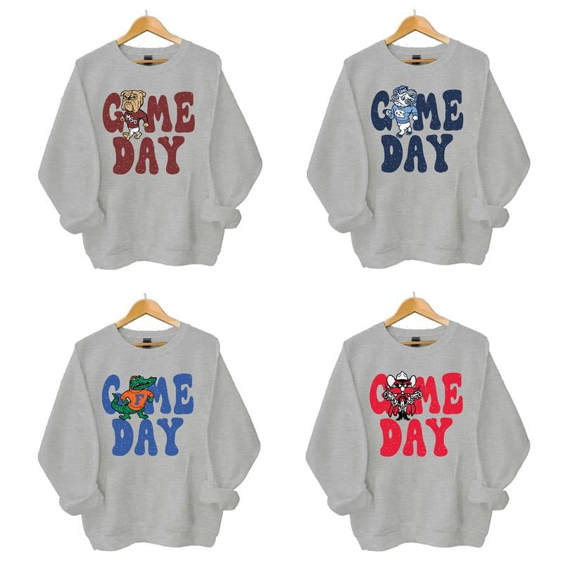 Retro All College Football Game Day Sweatshirt, Sport Grey Shirt, Fall Crewneck, Can be Customize your team Off-white Unisex Hoodies & Sweaters Classic Menswear Embroidered Mascot
