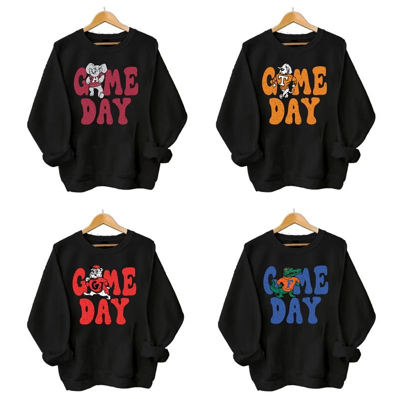 Retro All College Football Mascot Game Day Bundle Sweatshirt - Black Shirt, Unisex Classic Menswear, Embroidered Hoodie, Spandex Sport Fabric