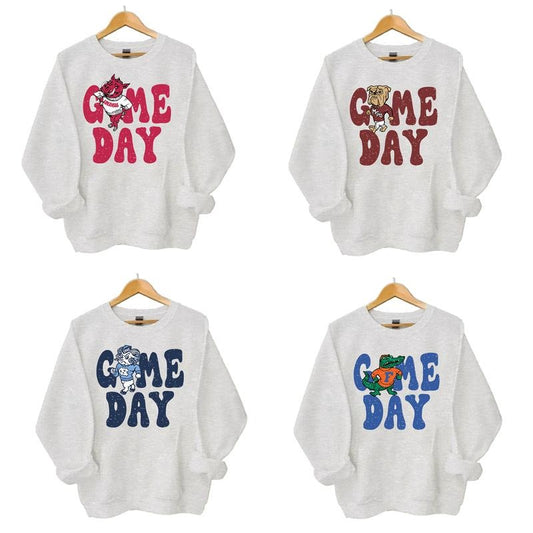 Retro All College Football Mascot Game Day Bundle Sweatshirt - Unisex Hoodies in White, Gray & Blue, Casual Long Sleeve, Classic Menswear Fabric